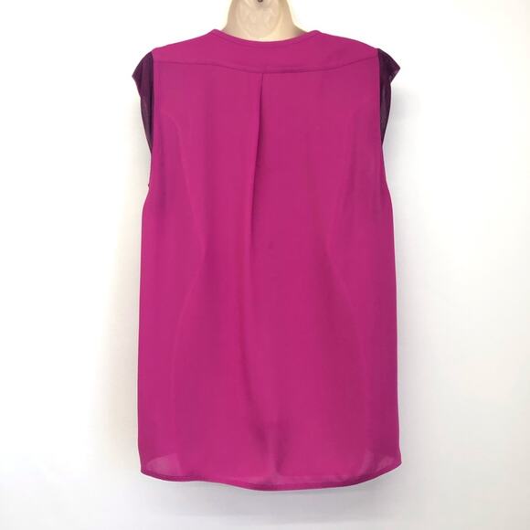 CAbi Campo Fuchsia Pink Split V Neck Popover Tunic Top Mesh Cap Sleeves - Picture 3 of 16